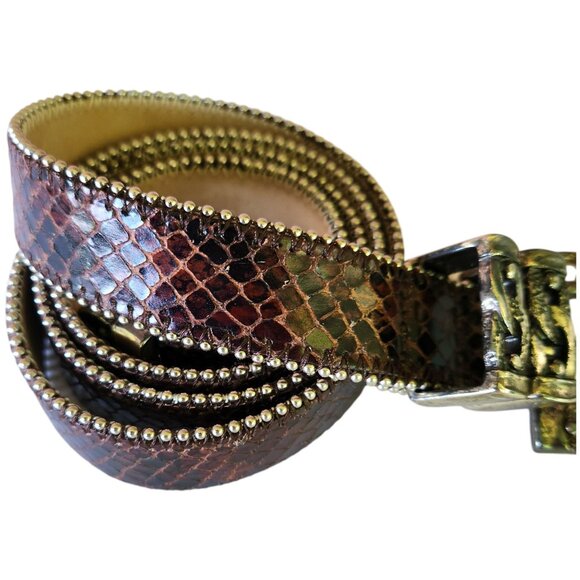 Streets Ahead Snake Embossed Leather Belt Metallic Chain Detail Ornate Buckle Md - Picture 2 of 10